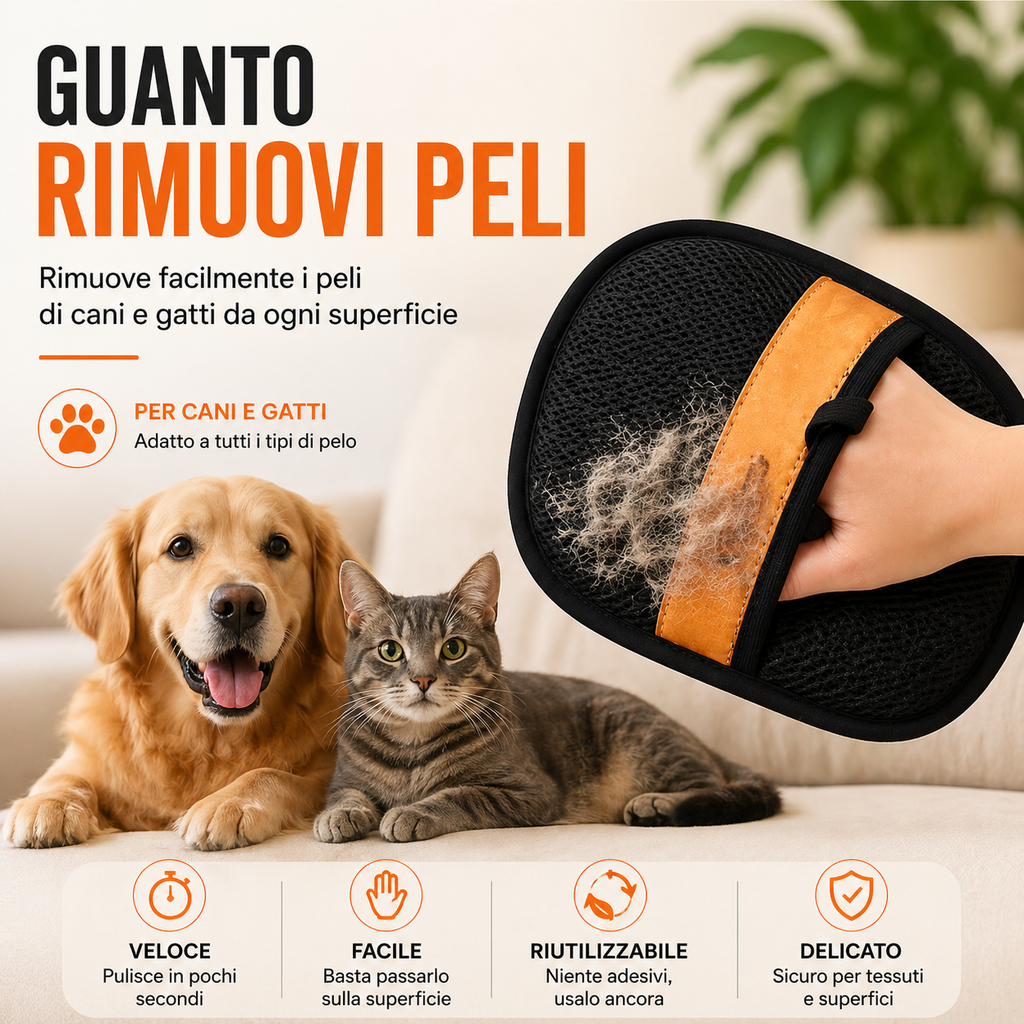 Addio ai Peli Ovunque – Guanto Rimuovi Pelo per Animali